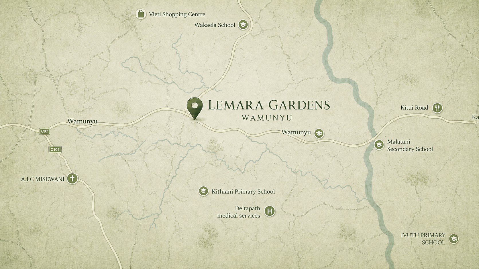 Illustrated map showing Lemara Gardens Wamunyu